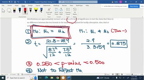 Stat2503 Ch 8 2 Mean T Test And 2 Prop Z Test Youtube