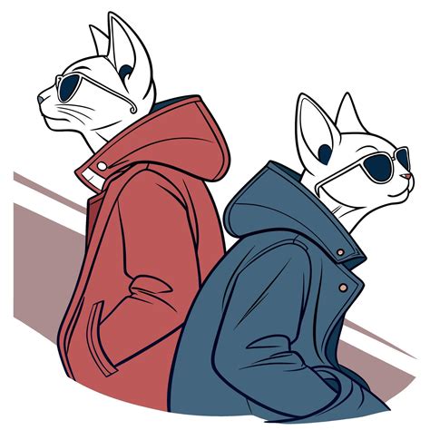 Two sphynx cats wearing sunglasses and jackets. AI 73165264 Vector Art