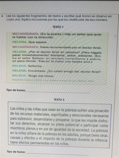 Lee Los Siguientes Fragmentos De Textos Y Escribe Que Trama Se Observa