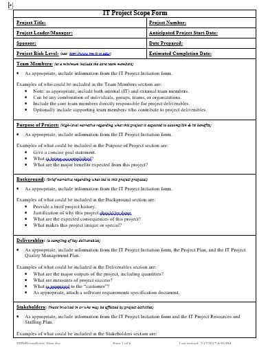 Project Scope Example Scope Baseline Project Scope Statement Templates F6e