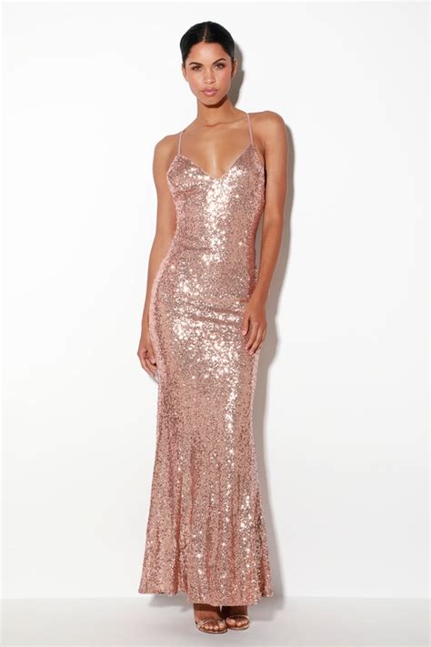 Luxe Maxi Dress Rose Gold Maxi Dress Sequin Mermaid Dress Lulus