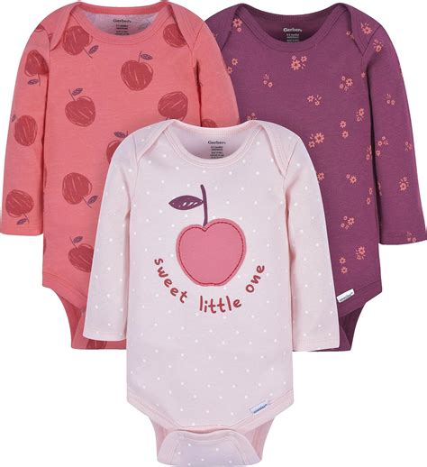 Gerber Baby Girls 3 Pack Long Sleeve Onesies Bodysuitbaby