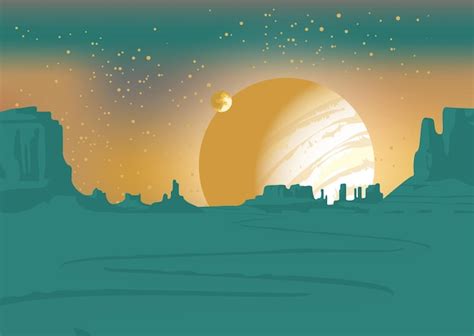 Paisaje De Fantasía Con Planetas Vector Premium