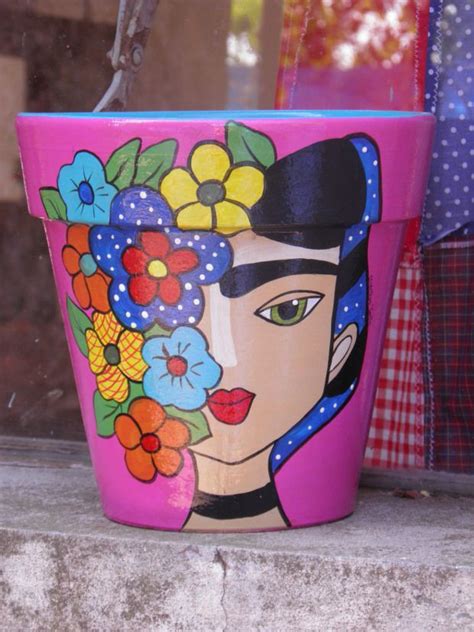 Frida Kahlo En Las Macetas Reutilizaci N Painted Flower Pots