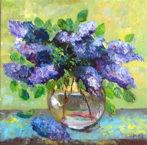 FLOWERS LILACS OIL Painting Original Impressionism Still Life Art