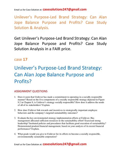 Calam O Unilevers Purpose Led Brand Strategy Can Alan Jope Balance