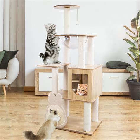 Sthdofrpaits Wooden Cute Cat Tree With Scratching Board Posts