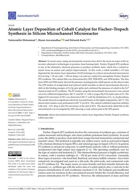 PDF Atomic Layer Deposition Of Cobalt Catalyst For FischerTropsch