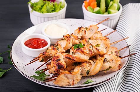 Premium Photo Chicken Shish Kebab Shashlik Grilled Meat And Fresh