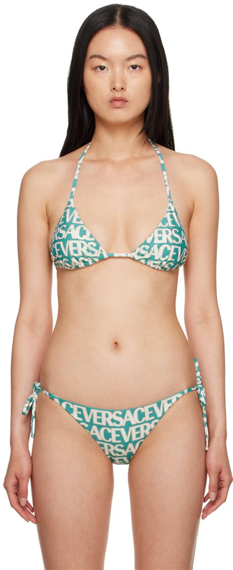 Green Printed Bikini Top By Versace Underwear On Sale