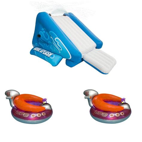 Intex Blue And White Kool Splash Inflatable Pool Water Slide And 2 Swimline Inflatable Ufo Chair