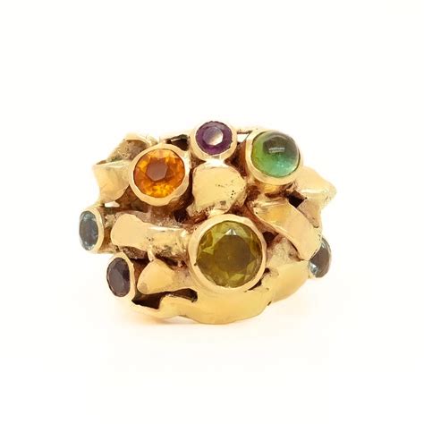 1960 S Modernist 14k Gold And Multi Gemstone Cocktail Ring By Resia Schor For Sale At 1stdibs