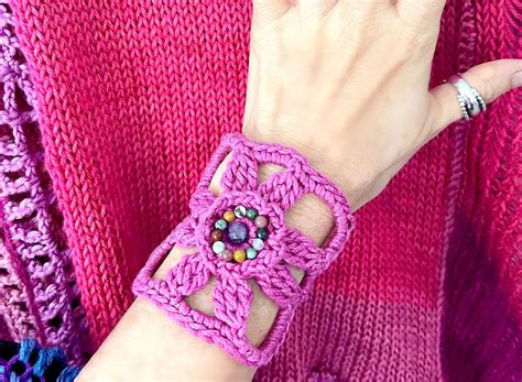 Flower Cuff Bracelet Pattern Crochet Flower Bracelet Crochet Etsy