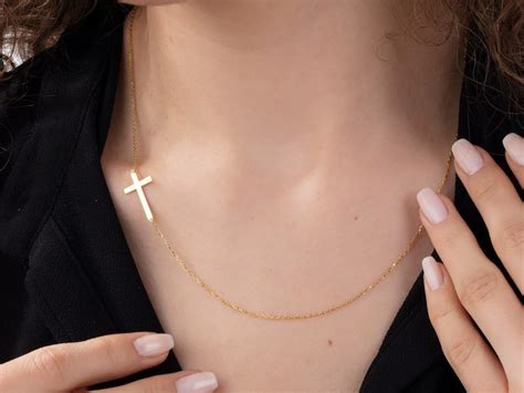 14k Solid Gold Cross Pendant 18k Sideway Cross Necklaces Religious Jewelry Dainty Crucifix