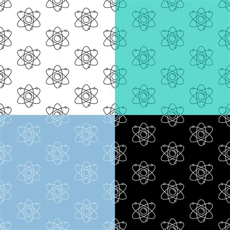 Set Of Seamless Patterns With Atom Icon Electrons Revolve Around