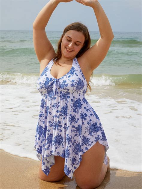 Floral Plus Size Halter Tankini Top And Reviews Blue Sustainable Plus Size Tankinis Berlook