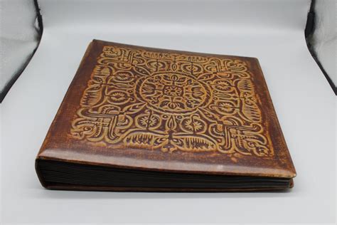 Vintage Tooled Leather Photoalbum Retro Leather Photos Cover Brown