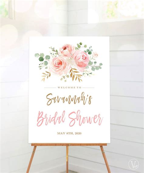 Blush Pink Floral Bridal Shower Welcome Sign Printable Bridal Shower