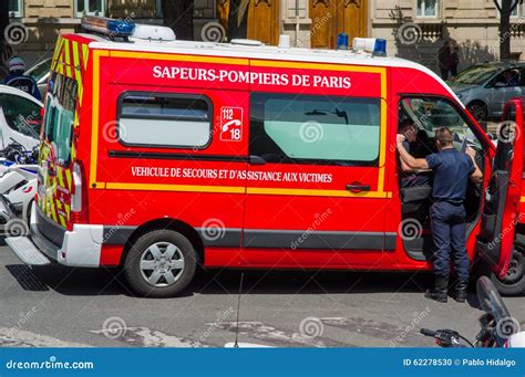 Paris France June 1 Fire Car On The Street Of Paris Downtown