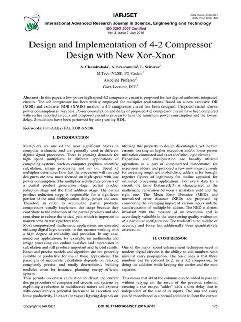 Design And Implementation Of 4 2 Compressor Design With New Xor Xnor Pdf Digital Electronics