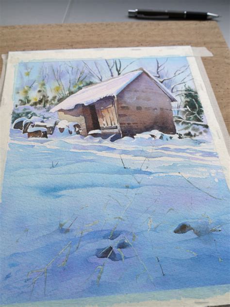 Neige Et Masure Pas Pas L Aquarelle Jo L Simon