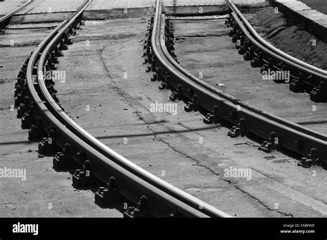 A Close Up Of Train Tracks Stock Photo Alamy