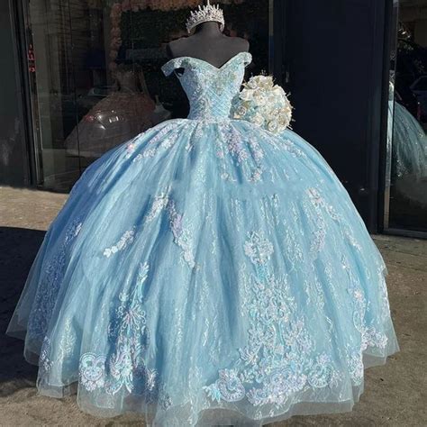 Vestido Para Quinceañera Azul Cielo Con Flores ubicaciondepersonas