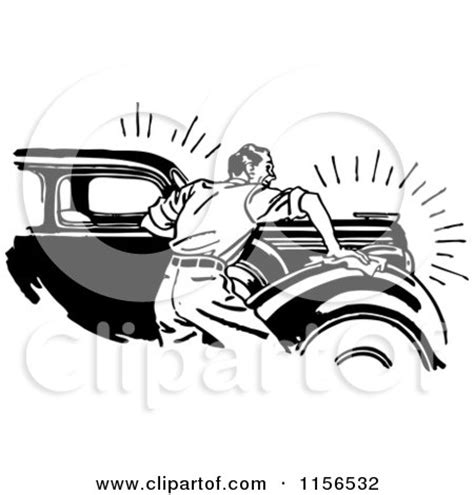 Clipart of a Black and White Retro Man Waxing a Car - Royalty Free Vector Clipart by BestVector ...