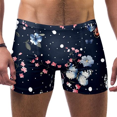 Swim Jammers For Men Swim Briefs For Men Navy Blue Polka Dot Daisy