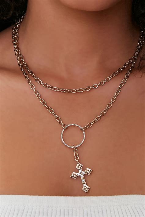 Cross Pendant Layered Choker Necklace