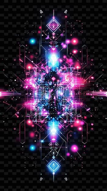 Png Futuristic Neon Glitch With Cybernetic Symbols Glowing Lines