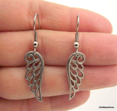 Small Antiqued Silver Guardian Angel Wing Earrings Minimalist Etsy In