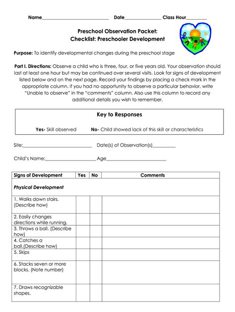 Preschool Observation Form Fill Online Printable Fillable Blank