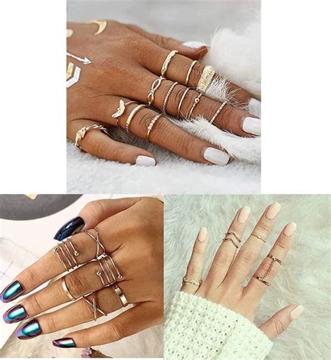 Dropship Pcs Knuckle Rings For Women Set Vintage Wave Star Crystal