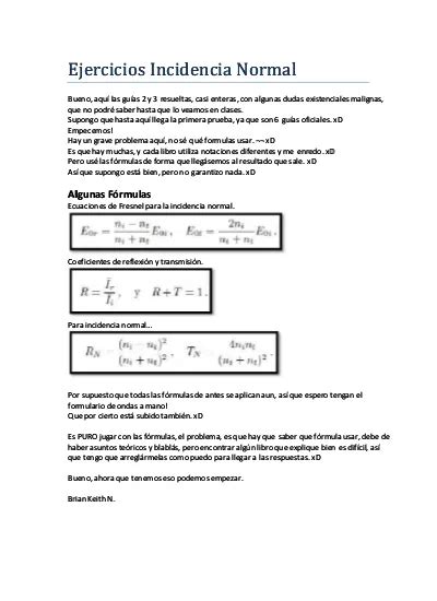 Ejercicios Ondas Electromagnéticas e Incidencia Normal