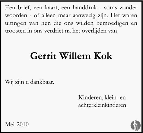 Gerrit Willem Kok 08 04 2010 Overlijdensbericht En Condoleances