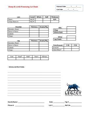 Fillable Online Sheep Lamb Processing Cut Sheet Fax Email Print