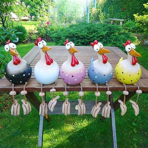 Keramik Huhn Gartendeko Tierfigur Gartenstecker Keramikfigur