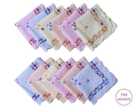 Set Of 12 Womens Bright Handkerchiefs New Vintage Style Floral Handkerchiefs Large Vintage