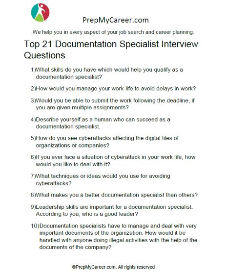 top  documentation specialist interview questions    answers