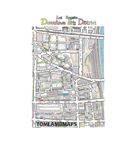 Downtown LA Arts District Map Print Hand-drawn Los Angeles California Art Home Illustration ...