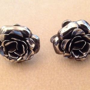 Vintage Danecraft Sterling Silver Bracelet And Earrings Rose Design Set