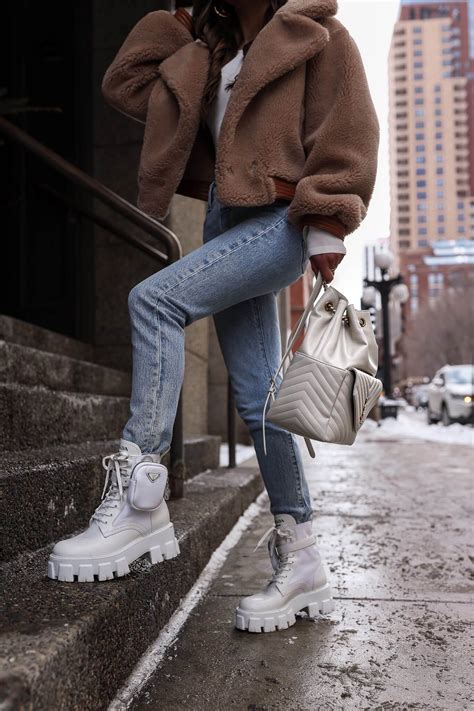 Prada Combat Boots Outfit Platform Boots Outfit White Boots Outfit