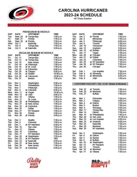 Carolina Hurricanes 2024-25 NHL regular season game schedule ...