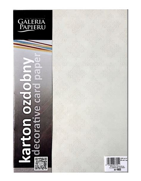 PAPIER KARTON OZDOBNY GLAMOUR SZARY 230G A4 20 ARK DO ZAPROSZEŃ