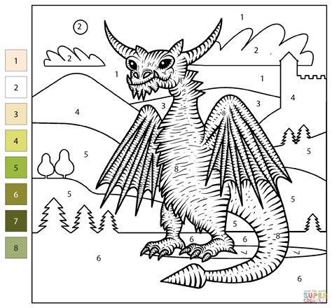 Dragon Color By Number Coloring Page Free Printable Coloring Pages