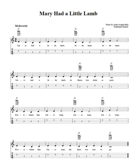 Mary Had a Little Lamb - Easy Ukulele Sheet Music and Tab with Chords ...