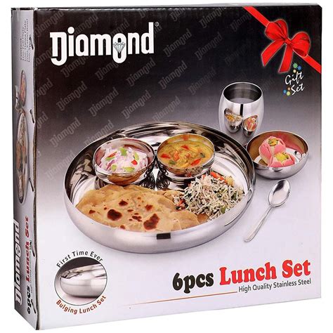 Diamond Stainless Steel Bhojan Pcs Lunch Dinner Set Bulging Set