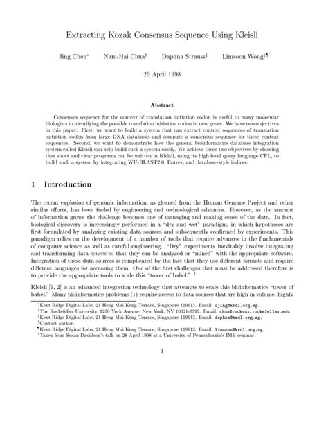 (PDF) Extracting Kozak Consensus Sequence Using Kleisli