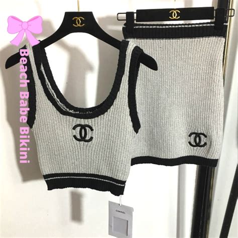 CC Designer Plunging Crop Skirt Set Grey Beach Babe Bikini